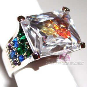 Love BFA Womens Chunky Rainbow in the Sky 7 Colorful CZ Modern Geometric Ring
